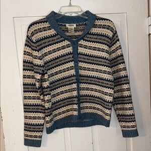 TALBOTS Women’s Blue & Cream Striped Cardigan Sweater Small Preppy Cabin Core